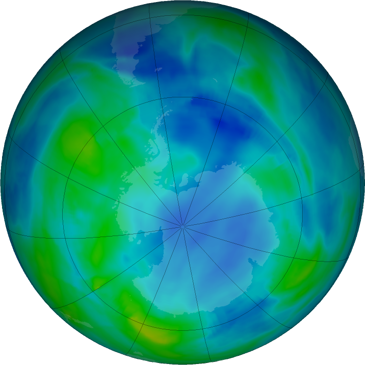 Antarctic ozone map for 15 May 2023